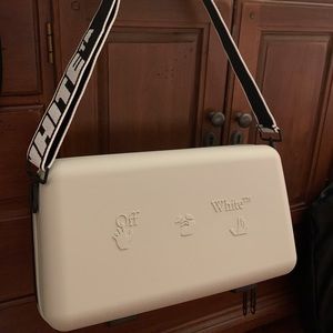 Off-White White Embossed Crossbody Bag with Black Logo Strap